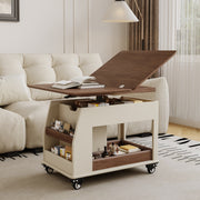 Lift Top Coffee Table with Hidden Storage Rolling Wheels Modern Multifunctional Desk Design for Living Room